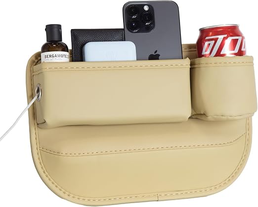 Car Seat Gap Filler Organizer with Cup Holders, Seat Gap Storage Box for Drinks, Phones, Keys, Sunglasses, Cards, and Sm