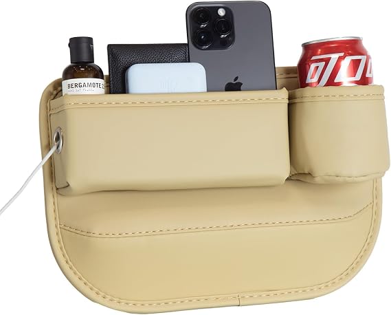 Car Seat Gap Filler Organizer with Cup Holders, Seat Gap Storage Box for Drinks, Phones, Keys, Sunglasses, Cards, and Sm
