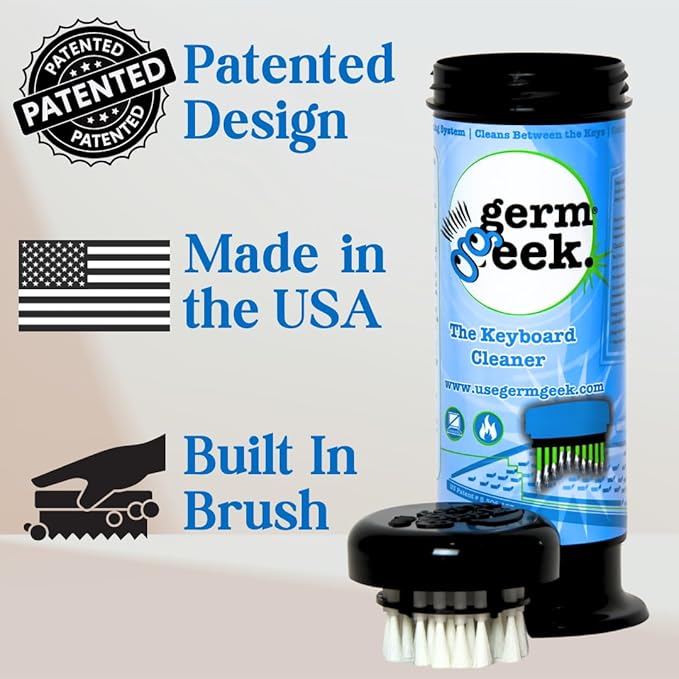 Germ Geek Keyboard & Electronics Cleaning Kit | Patented Precision Brush | Multi-Purpose Tool for Laptop Phone & AirPods | USA-Made, Eco-Friendly & Safe Computer Cleaner