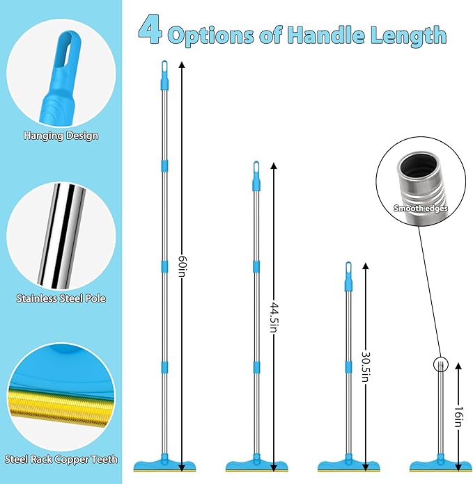 3 in 1 Carpet Rake for Pet Hair Removal, 60” Adjustable Long Handle Pet Hair Remover, Tool Set of 3, Reusable Carpet Scraper Dog Cat Pet Hair Removal Broom for Carpets, Car Mat, Pet Bed, Rugs