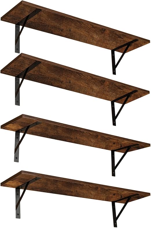 DINZI LVJ Long Wall Shelves, 39.4Inch Wooden Wall Mounted Shelves, Set of 4