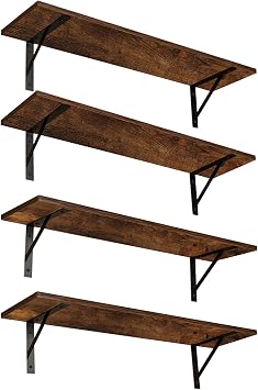 DINZI LVJ Long Wall Shelves, 39.4Inch Wooden Wall Mounted Shelves, Set of 4