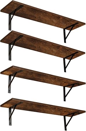 DINZI LVJ Long Wall Shelves, 39.4Inch Wooden Wall Mounted Shelves, Set of 4