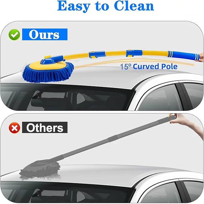 MVEQRRN Upgrade Car Wash Brush Mop with Long Handle, Car Washing Brush Kit with Scratch-Free Replacement Head