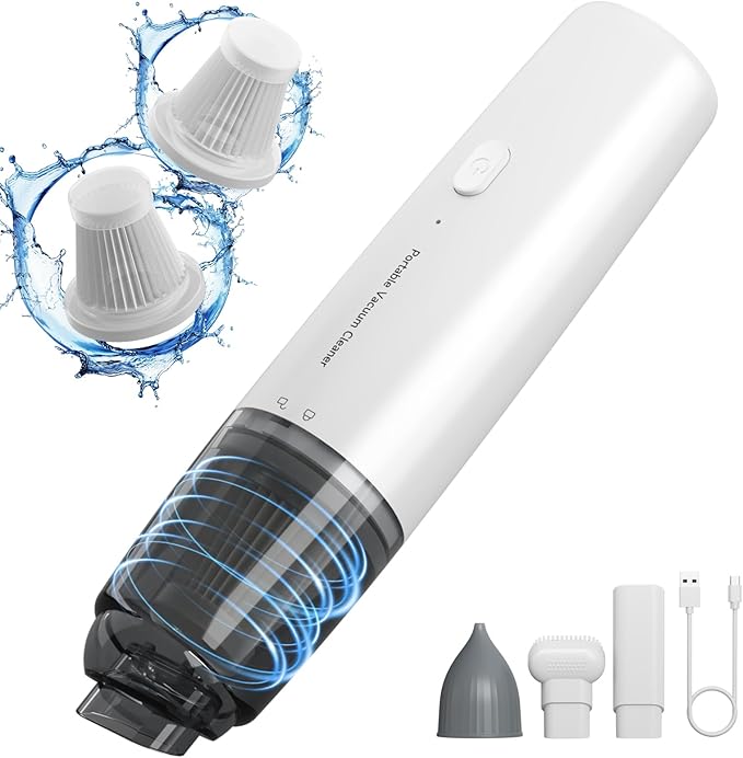 Handheld Vacuum Cordless, Car Vacuum Portable with 2 Suction Modes, Blow & Suction 2-in-1, Mini Vacuum Cleaner Rechargeable for Car, Home, Pet Hair, Office, Desk, Keyboards (White)