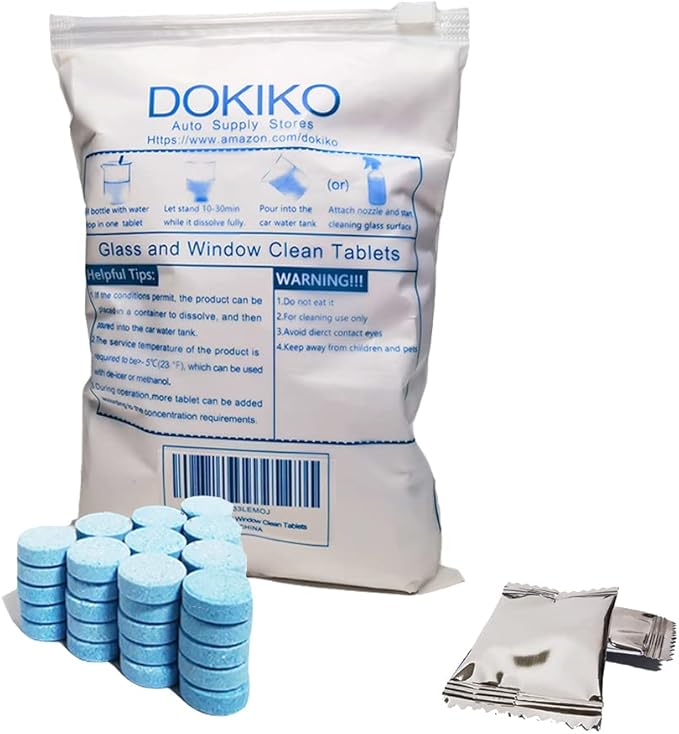 DOKIKO Glass Cleaner Refill Tablets - 50 Concentrated Multi-Surface Cleaning Tablets, 1 Pack Makes 50 * 16 fl oz Spray for Windows, Mirrors, Windshields & More