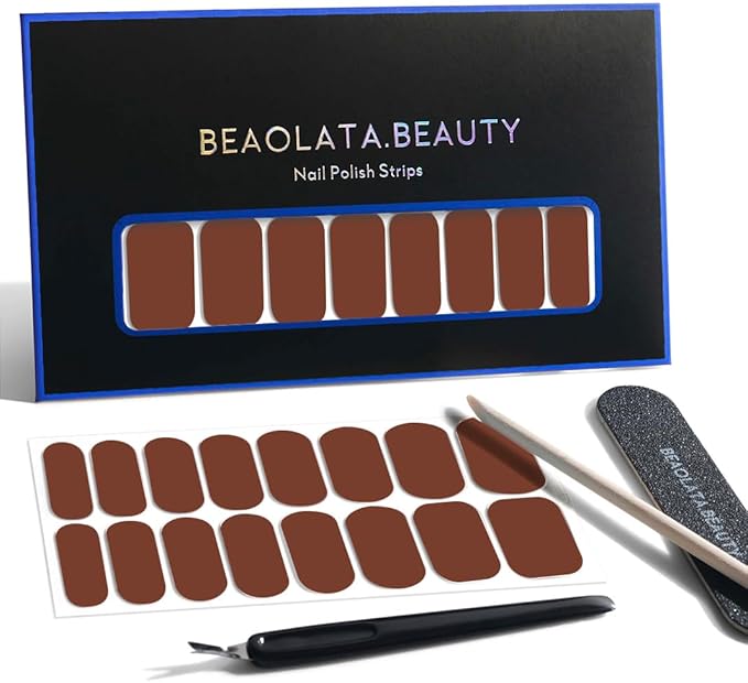 Nail Polish Strips, 32PCS Salon Quality Wraps, Long Lasting Gel Nail Stickers for Women Easy Apply& Remove (Terracotta Clay)