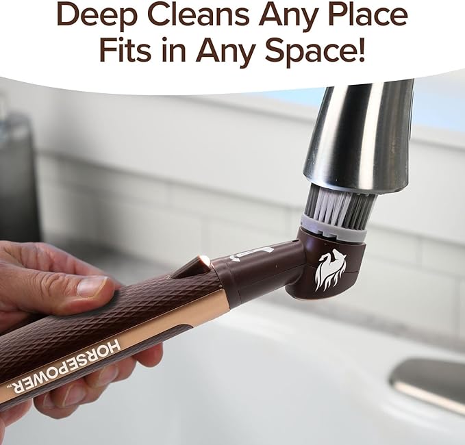 Horsepower Pocket Pony GOLD Edition Oscillating Power Scrubber w/Longer RunTime, Waterproof, Cordless/Rechargeable, Pocket-Sized, Deep Clean Tight Spaces, Grout Lines, Corners, 5 Heads & LED