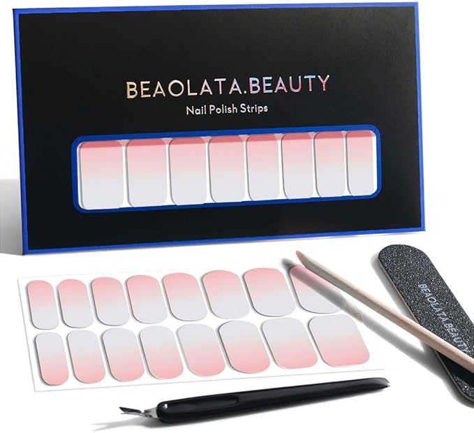 Nail Polish Strips, 32PCS Salon Quality Wraps, Long Lasting Gel Nail Stickers for Women Easy Apply& Remove (White Ray Drift)