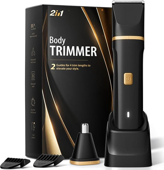 Electric Razor for Men, IPX7 Waterproof Versatile Shaver for Temple, Groin, Nose, Ear Hairs, Beard, Body Hair Trimmer for Men, Painless Grooming Kit with 2 Replaceable Ceramic Blade Heads