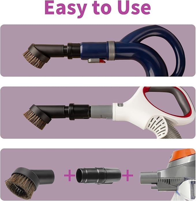 25mm Horse Hair Round Dust Brush, 1.25" Vacuum Brush Attachment with 2Vacuum Hose Adapter for Shark Vacuum Attachment and Most Household Vacuum Cleaners - 3 Pcs