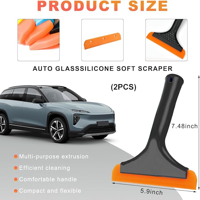 KVAEY 2PCS Small Silicone Window Squeegee, 5.9 Inch Car Windshield Water Blade Squeegee with Non-Slip Handle, All-Purpose Cleaning Squeegee for Car Windshield, Window, Mirror (Black+Black)