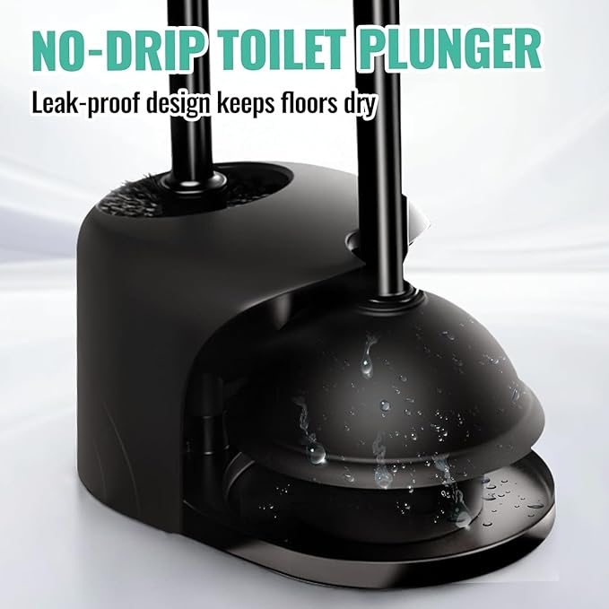 3PACK 4 in 1 Toilet Brush and Plunger Set with Crevice Cleaning Brush, Toilet Plunger and Brush Set with Extra Long Handle, Plungers for Bathroom Accessories, Toilet Plunger with Holder, Bright Black