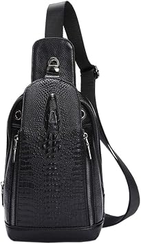 Hebetag Crocodile Genuine Leather Sling Chest Bag for Men&Women Travel Outdoor Hunting Hiking Camping Crossbody Shoulder