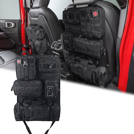 Universal Tactical Seat ​Back Organizer Vehicle Molle Panel Organizer Storage Bag with 5 Detachable Molle Pouch for All 