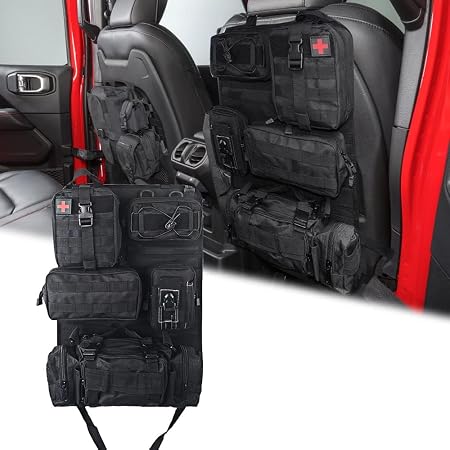 Universal Tactical Seat ​Back Organizer Vehicle Molle Panel Organizer Storage Bag with 5 Detachable Molle Pouch for All 