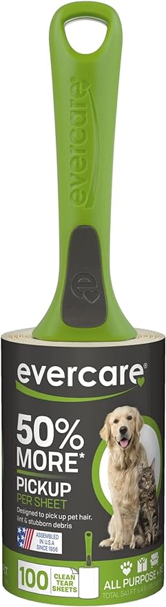 Evercare All Purpose Pet Hair Lint Roller,100 Sheets – Reusable Sticky Roller for Pet Hair,Cat & Dog-Hair Remover,Lint Remover,Pet-Hair-Remover for Furniture,Clothing & Cars,(Pack of 6)