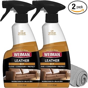 Weiman Leather Cleaner and Conditioner for Furniture - 12 Ounce - 2 Pack - Ultra Violet Protection Help Prevent Cracking