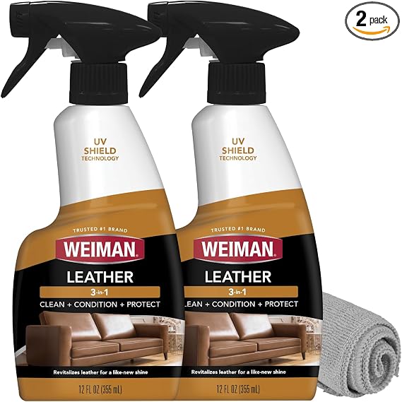 Weiman Leather Cleaner and Conditioner for Furniture - 12 Ounce - 2 Pack - Ultra Violet Protection Help Prevent Cracking