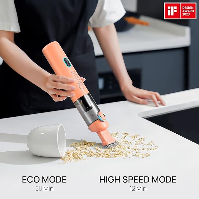 Ofuzzi Day - H8 Apex Cordless Handheld Vacuum Cleaner, 30AW Powerful Suction, 1.2lbs Lightweight, 120ml Dust Cup, Dual Filtration, 30 Mins Runtime, Mini Vacuum for Pet, Home, Narrow Spaces(Orange)