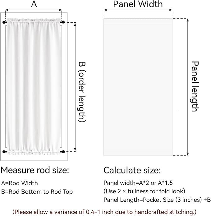 Vatge White French Door Curtains for Sliding Door - Sidelight Curtains for Classroom, Kitchen, and French Door, 1 Panel, W25 x L54, Pure White
