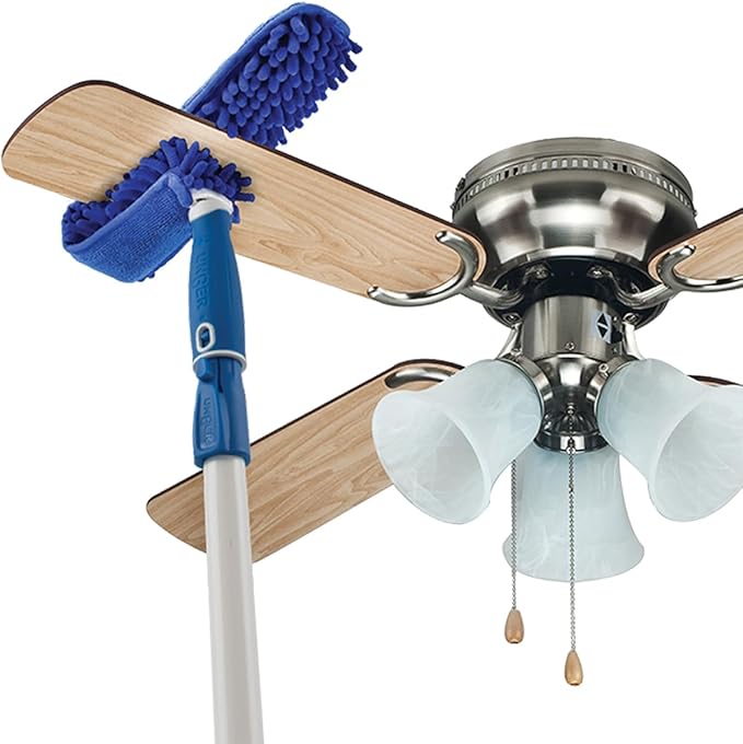 Unger Connect and Clean Microfiber Ceiling Fan Duster, Household Cleaning Supplies to Trap Dust and Dirt, Reusable and Machine Washable Sleeve, Compatible with Threaded Poles for Higher Access