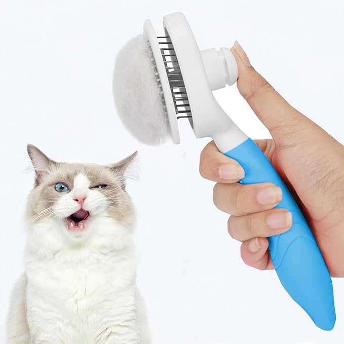 Self Cleaning Slicker Brush - Cat Brush Skin-Friendly Deshedding Grooming Massaging Tool for Long & Short Haired Pets, Cat Hair Brushes Removes Undercoat for Dogs Cats Rabbits-UPGRADED (2Pack Blue)