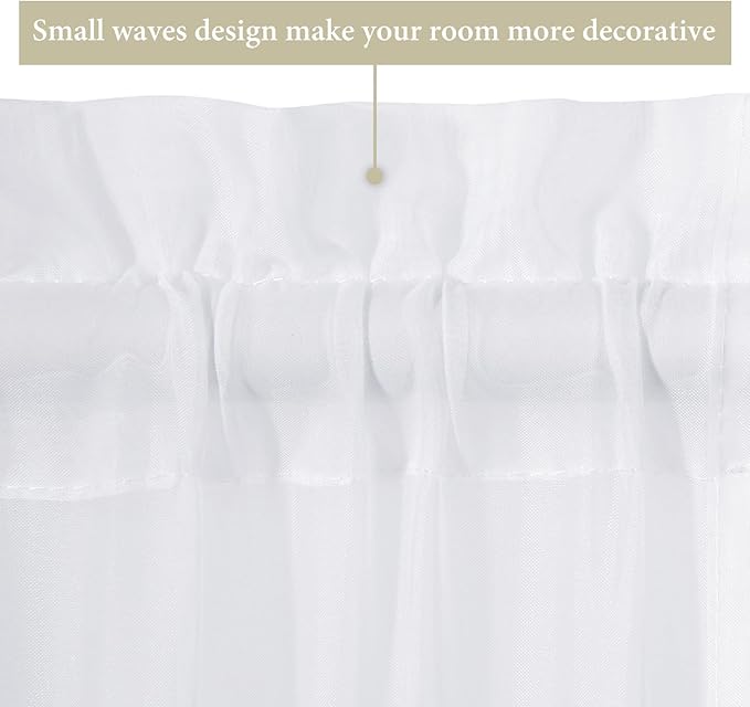 MIULEE Set of 2 French Door Sheer Curtains Light Filtering Window Treatment Curtains for Glass Door with Tieback 2 Panels, 54 W x 40 L, White