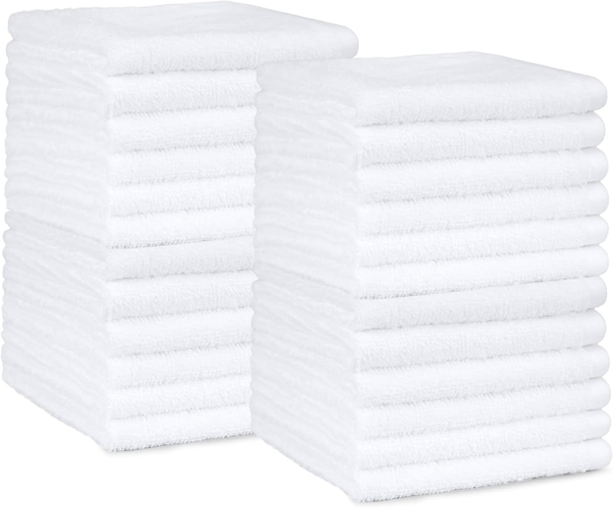 Highly Absorbent, Fast Drying 100% Cotton Washcloths for Bathroom, Machine Washable, Soft, 12 x 12 in, White, 60-Pack