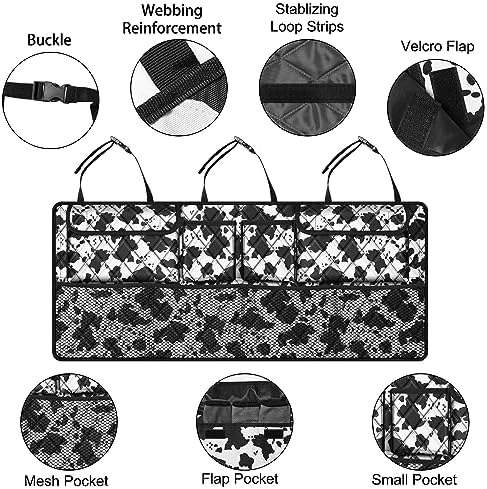 Car Trunk Organizer,Large Capacity Backseat Trunk Organizer(42"*18"),Collapsible Car Storage Bag with 8 Pocekt,SUV/MPV/Truck - Cow print