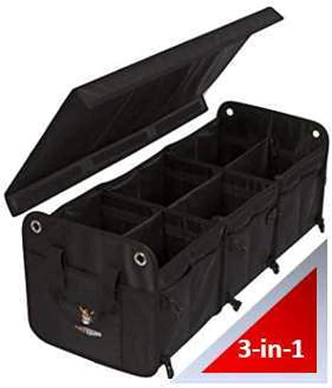 Tuff Viking Convertible Large 3 Compartment SUV Trunk Organizer | Truck Bed Organizer with Cover for Trucks, Cars, SUVs 