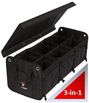 Tuff Viking Convertible Large 3 Compartment SUV Trunk Organizer | Truck Bed Organizer with Cover for Trucks, Cars, SUVs 
