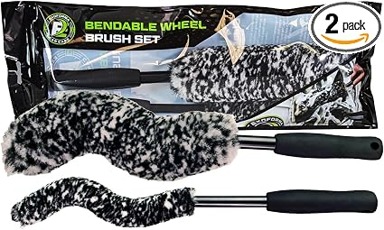 ExoForma Bendable Brush Set - Unique Adjustable 2-Piece Wheel Brush Set Cleans Behind Wheels - Tough Yet Gentle Wool Fib