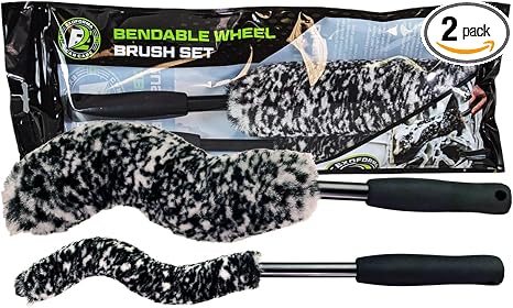 ExoForma Bendable Brush Set - Unique Adjustable 2-Piece Wheel Brush Set Cleans Behind Wheels - Tough Yet Gentle Wool Fib