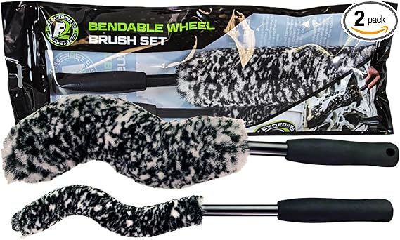 ExoForma Bendable Brush Set - Unique Adjustable 2-Piece Wheel Brush Set Cleans Behind Wheels - Tough Yet Gentle Wool Fib