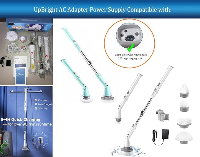 UpBright 2-Prong 9V AC/DC Adapter Compatible with Homitt HM115C HM115D HM115 C HM 115 D HM115CW HM115CD HM115CG Electric Spin Scrubber 360 Cordless Power Scrub FD DK10-090-0650 Supply Battery Charger