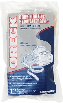 Oreck Vacuum Cleaner Bags for Handheld Vacs, Pack of 12, White, Hypo-Allergenic, Part # PKBB12OF, Oreck Odor Fighting Va
