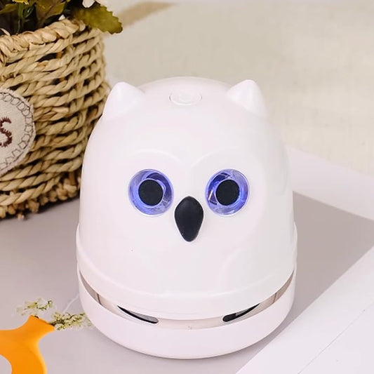 Mini Crumb Vacuum Cleaner Owl Tabletop Crumb Sweeper Vacuum USB Recharging Craft Desk Vacuum Cleaner for Glitter Paper Scraps Eraser Crumbs Pencil Shavings Cookie Crumbs