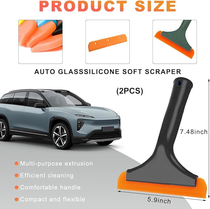 KVAEY 2 PCS Small Silicone Window Squeegee, 5.9 Inch Car Windshield Water Blade Squeegee with Non-Slip Handle, All-Purpose Cleaning Squeegee for Car Windshield, Window, Mirror (Black+Black Green)