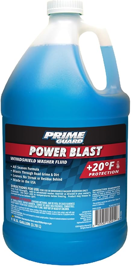 Prime Guard +20°F Power Blast Windshield Washer Fluid | Streak-Free, All Season Formula Removes Bugs, Dirt & Road Grime | Ready-to-Use & Safe for All Vehicles | 1 Gallon
