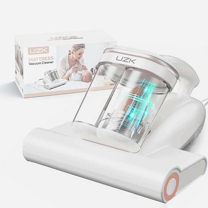 Bed Vacuum Cleaner Mattress Vacuum Cleaner,16Kpa Powerful Handheld Vacuums with UV-C Light & Double Dust Cup & High Heating & Ultrasonic & HEPA Filter for Bed Sofa(Corded,Paper White)