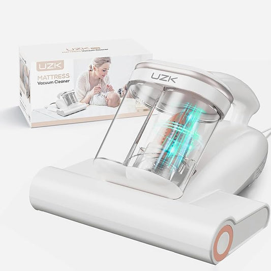 Bed Vacuum Cleaner Mattress Vacuum Cleaner,16Kpa Powerful Handheld Vacuums with UV-C Light & Double Dust Cup & High Heating & Ultrasonic & HEPA Filter for Bed Sofa(Corded,Paper White)