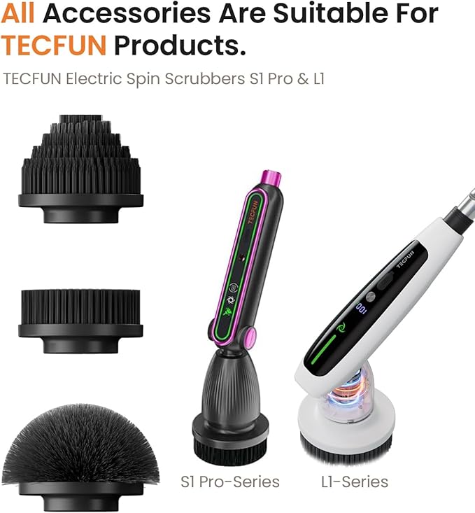 Electric Spin Scrubber Replacement Brush Heads for Cordless Spin Scrubber, 3pcs Extra Brush Accessories Suitable for TECFUN S1 Pro & L1 Power Scrubber, Cleaning Brush for Tub,Tile,Floor-Black