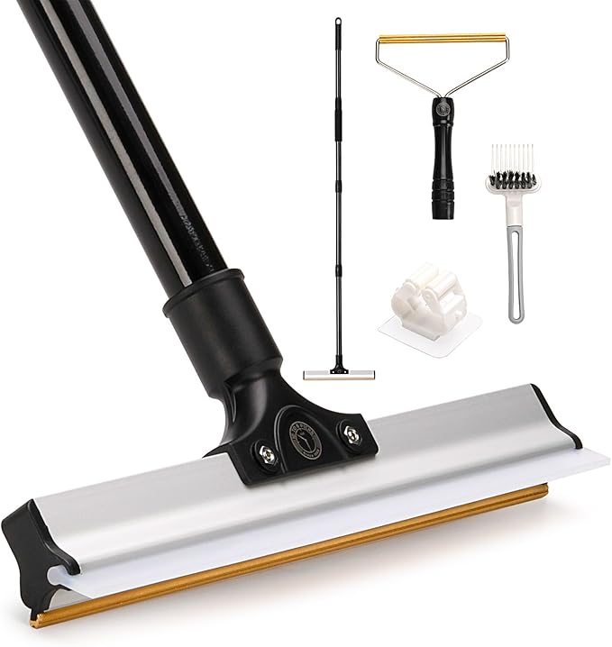 62" Carpet Rake for Pet Hair Removal – Adjustable Carpet Broom Bundle with Carpet Scraper & Hair Picker, Pet Hair Removal Tool for Dog & Cat Hair, Rug Rake Carpet Brush for Furniture & Carpets
