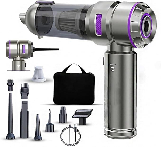 2026 Upgraded 4-in-1 Handheld Cordless Car Vacuum Cleaner, 16000PA High Power Air Blower & Mini Car Vacuum Cleaner with LED Light for Home, Office & Auto, 15000mAh long Battery & Type-C Fast Charging