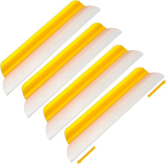 4 Pack 14 inch Car Drying Squeegee Longer Silicone Automotive Water Wiper Flexible Auto T-Bar Rubber Blade for Car Windshield Glass Window Bathroom Shower Squeegees Wash Tool (Yellow)