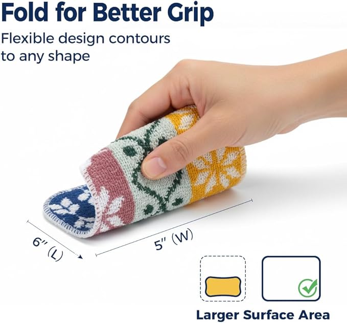 Amarelle GEN II Reusable Dish Scrubbers (10-Pack), Dual-Sided Heavy Duty Scouring Pads, Odor-Free & Machine Washable | Kitchen Scrub Cloth | Nano-Crystal Enhanced Technology (Nordic Folk)