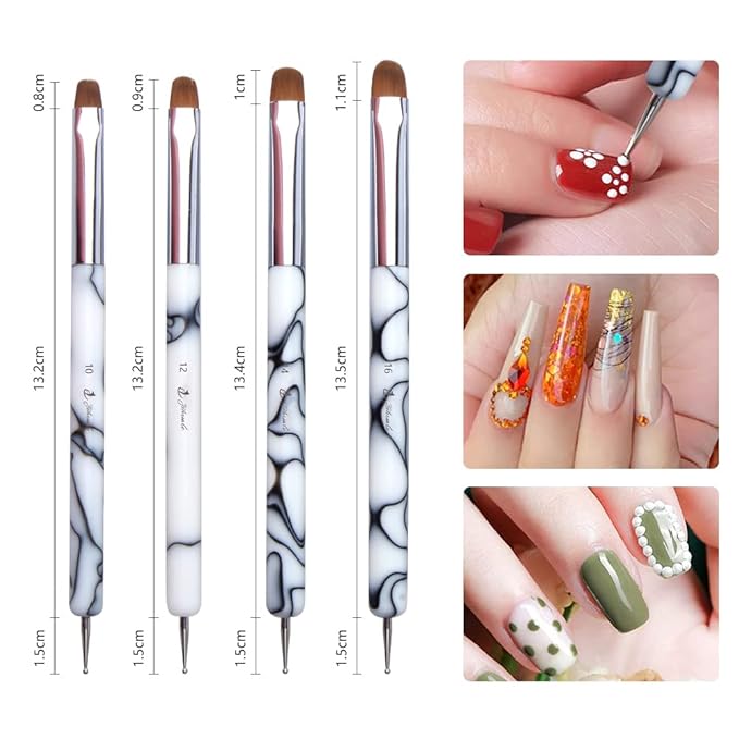 French Nail Brush, YIHUALE 2 Way French Gel Acrylic Nail Art Kolinsky Brush With Dotting Tool for Professional Manicure Cuticle Clean Up Nail Art Design- White And Black 8# (8#, White And Black)
