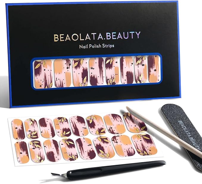 Nail Polish Strips, 32PCS Salon Quality Wraps, Long Lasting Gel Nail Stickers for Women Easy Apply& Remove (Blush Bouquet)