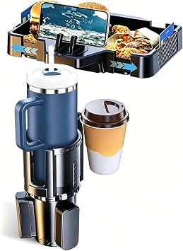 Car Cup Holder Tray, 10 Inch 4-in-1 Cup Holder Tray, 360° Rotating Drink Holder Expander with Detachable Food Tray & Pho